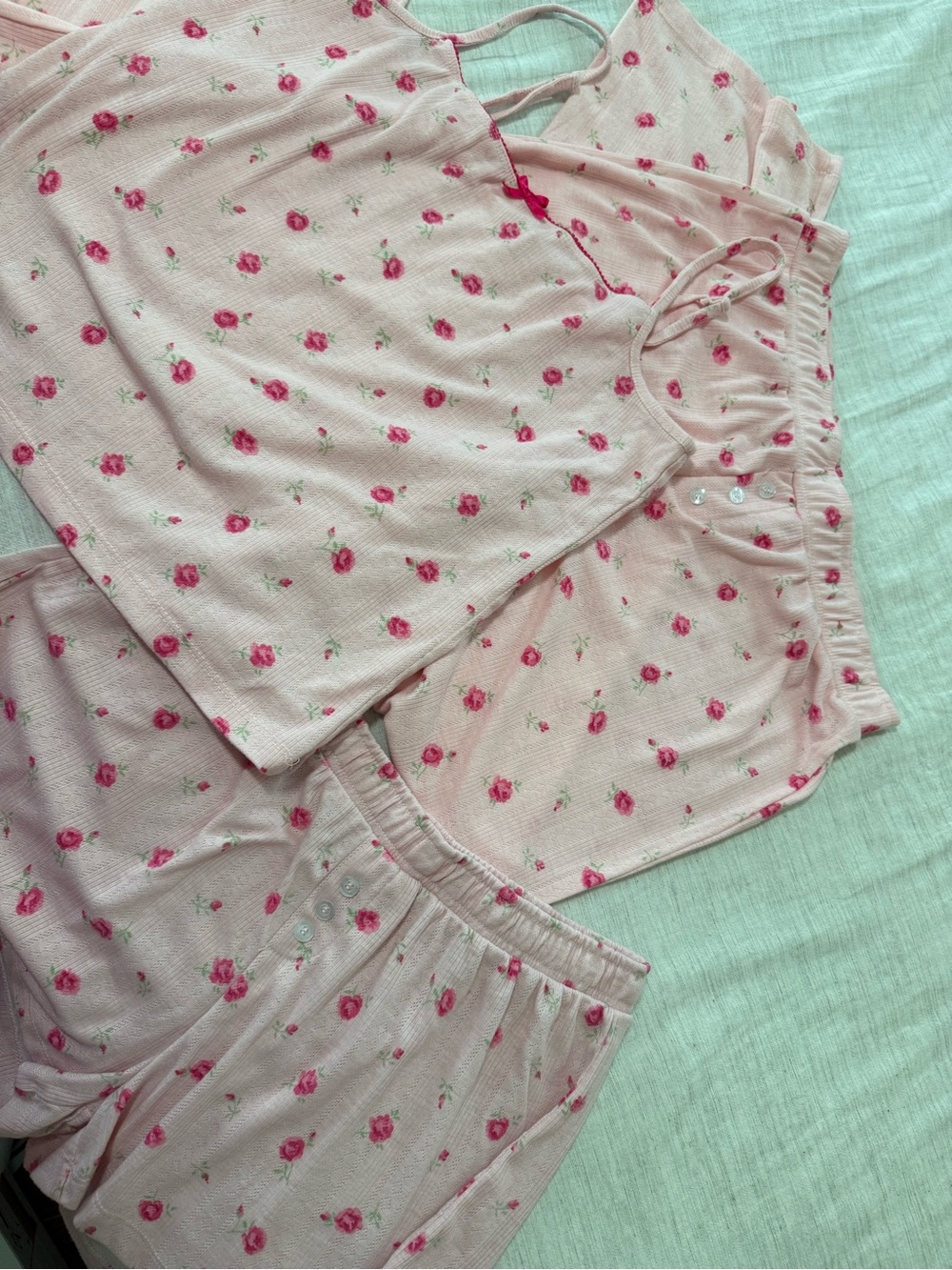 3Floral Pink Ribbed Three-Piece Pajama Set - Women - Picture 3 of 4